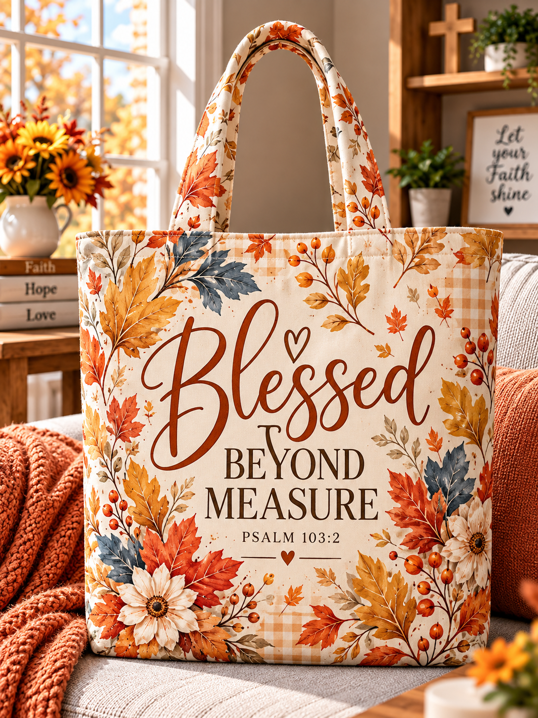 Blessed Beyond Measure Fall Leaves Tote Bag