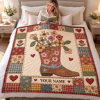 Floral Cowboy Boot Patchwork Personalized Quilt