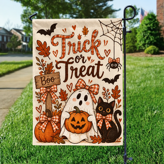 Trick Or Treat Ghost Black Cat Halloween Garden Flag