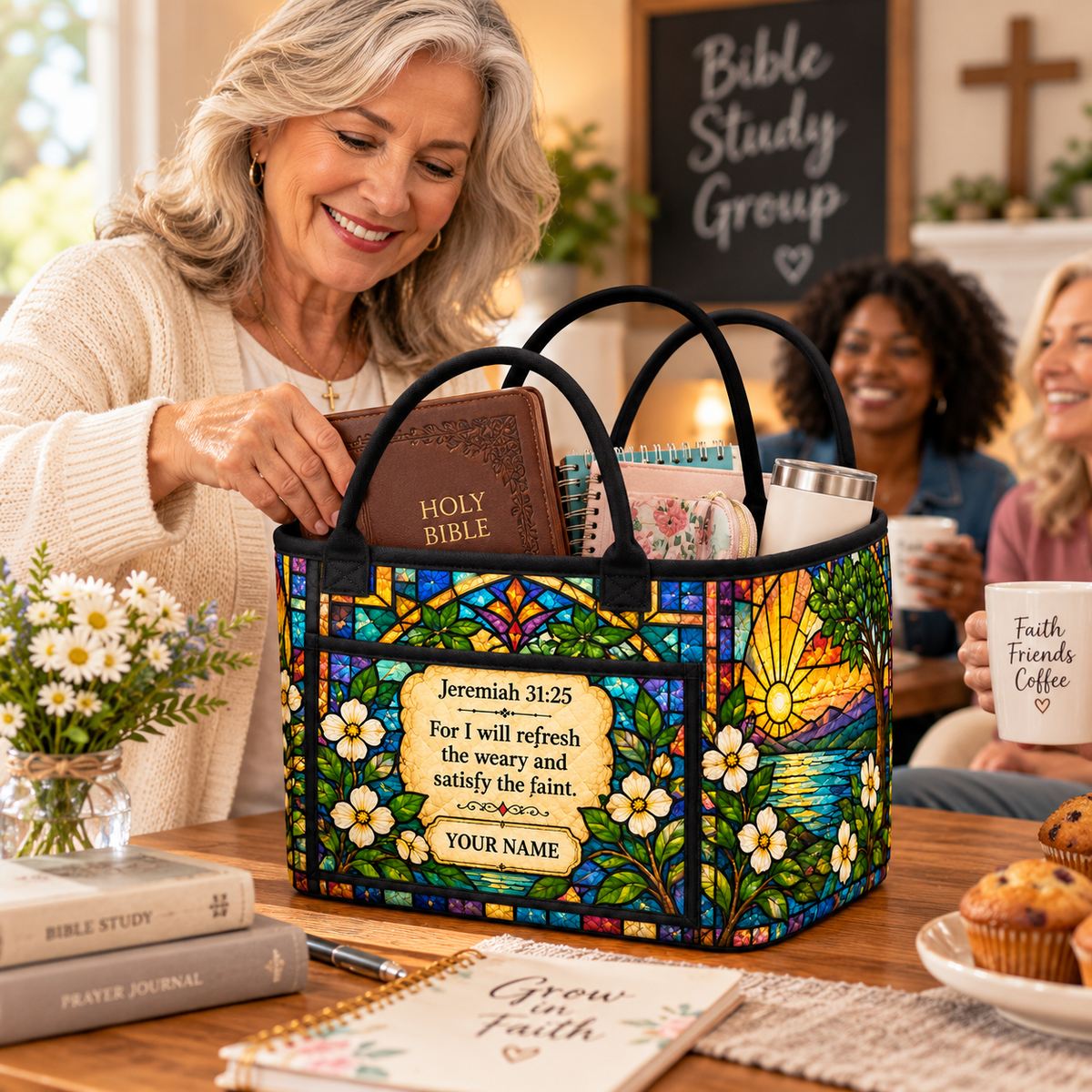 Stained Glass Sunset Personalized Quilted Storage Basket