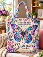 God Turns Broken Pieces Into Masterpieces butterfly canvas tote bag