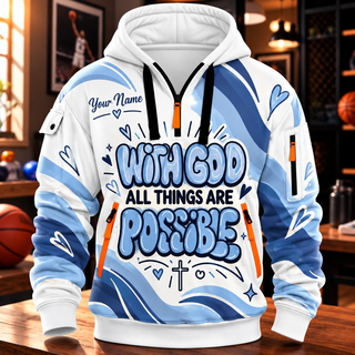 Blue Swirl Typography Personalized Half-Zip Hoodie