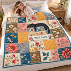 Black Cat Floral Patchwork Personalized Quilt