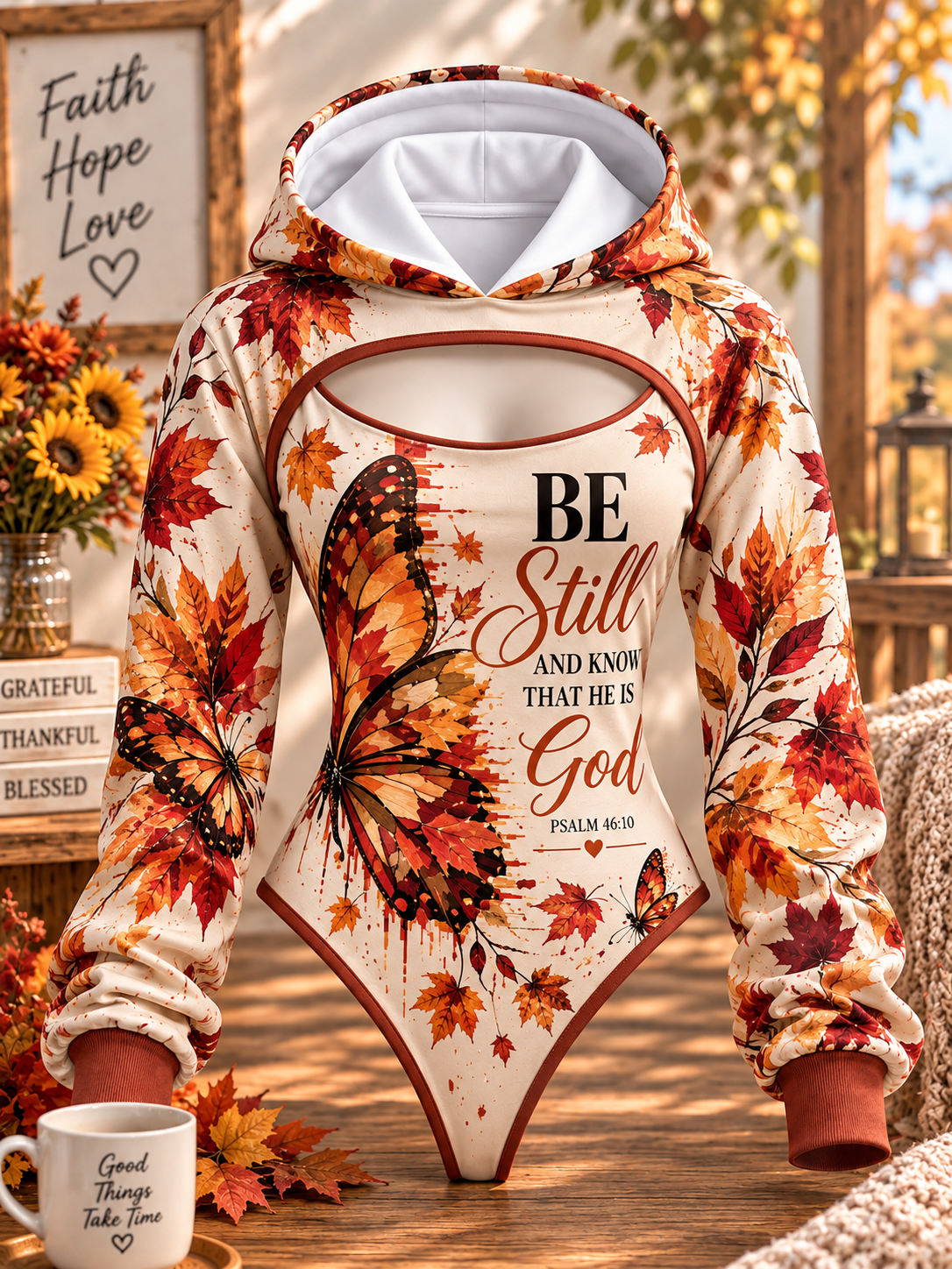 Be Still Fall Monarch Hooded Jumpsuit