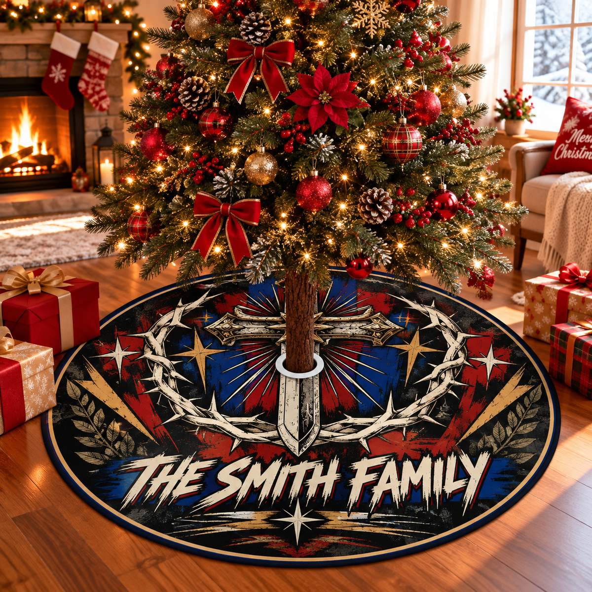 Gothic Cross and Thorns Personalized Christmas Tree Skirt (Copy)