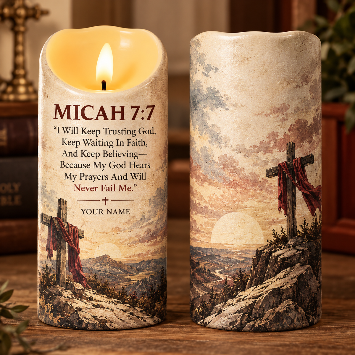 Micah 7:7 Keep Trusting God Personalized Flameless LED Candle