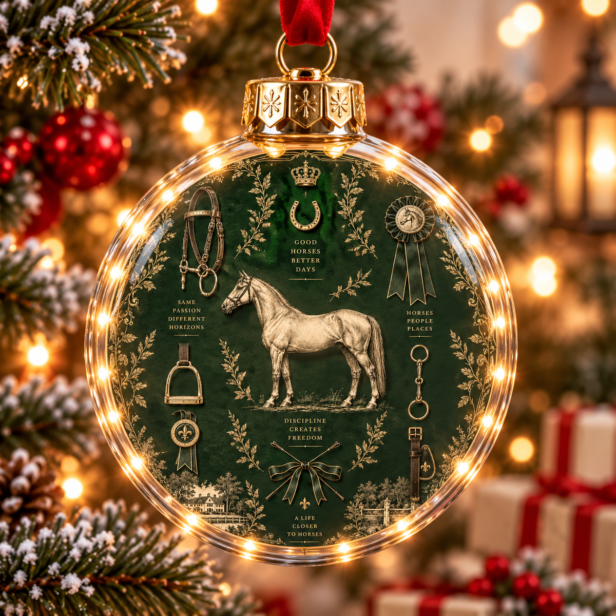 Green Gold Equestrian Christmas Ball Ornament