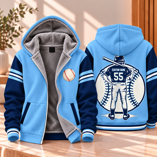 Baseball Player Sky Blue Navy Personalized Fleece Jacket