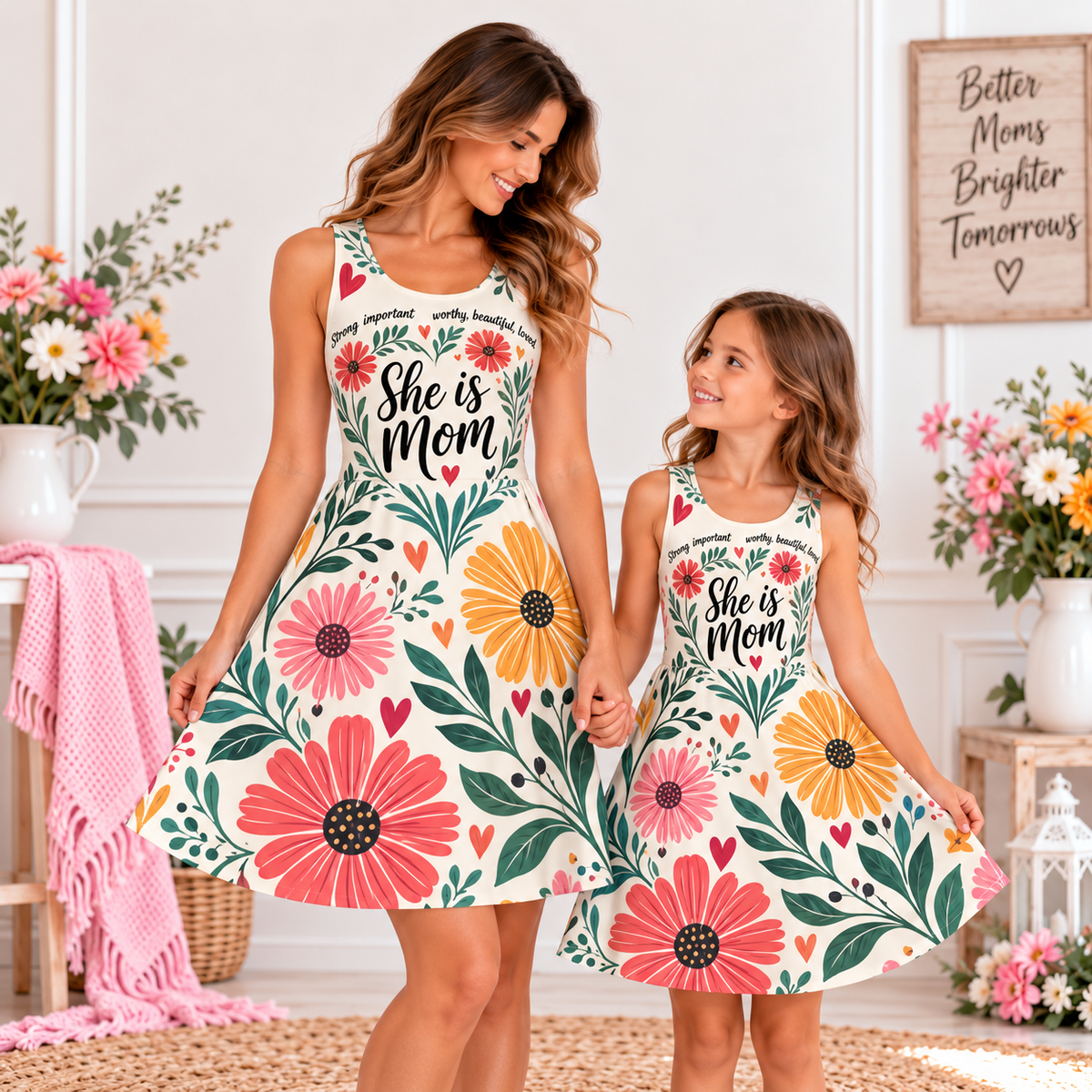 She Is Mom Floral Sleeveless Dress