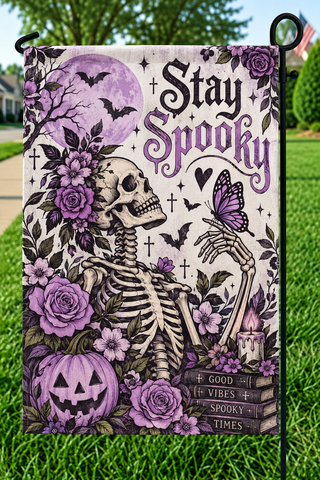 Stay Spooky Skeleton Halloween Garden Flag