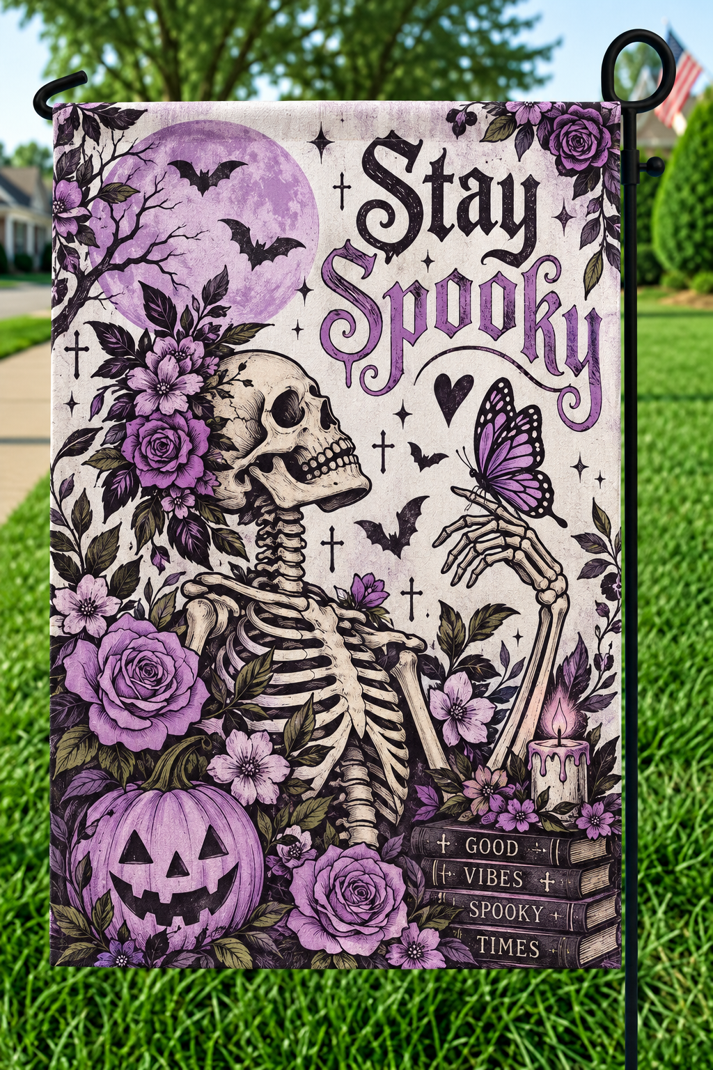 Stay Spooky Skeleton Halloween Garden Flag