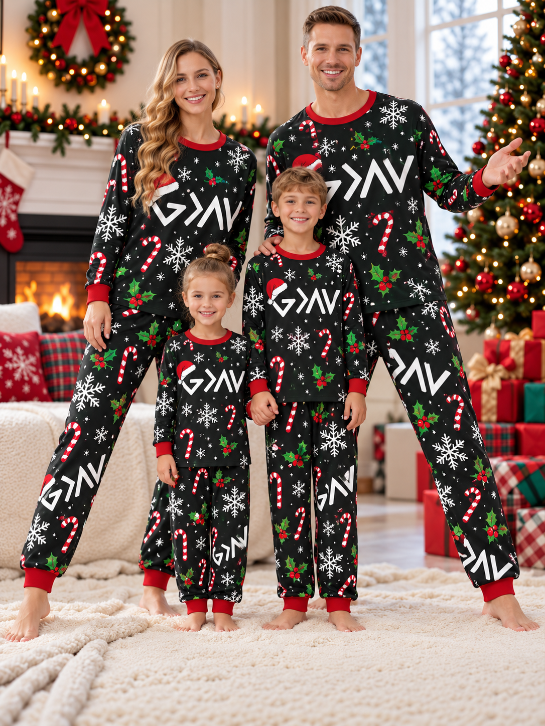 God Is Greater Candy Cane Family Mixed Cotton Pajamas