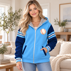 Baseball Player Sky Blue Navy Personalized Fleece Jacket