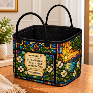 Stained Glass Sunset Personalized Quilted Storage Basket