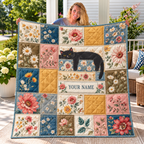 Black Cat Floral Patchwork Personalized Quilt