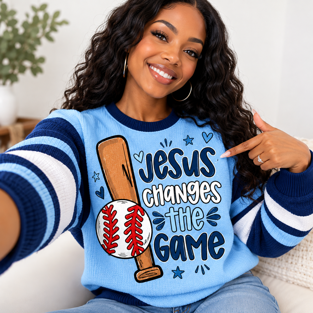 Light Blue Navy Baseball Waffle Sweatshirt
