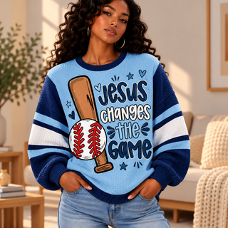Light Blue Navy Baseball Waffle Sweatshirt