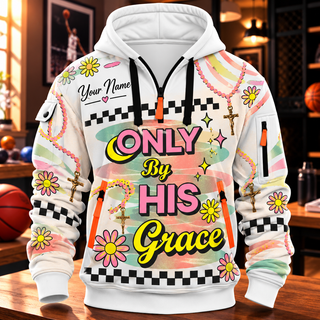 Pastel Daisy Checkered Personalized Half-Zip Hoodie