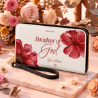 Red Hibiscus Personalized PU Leather Long Wallet