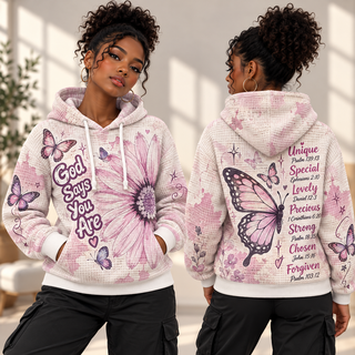Pink Daisy and Butterflies Waffle Hoodie