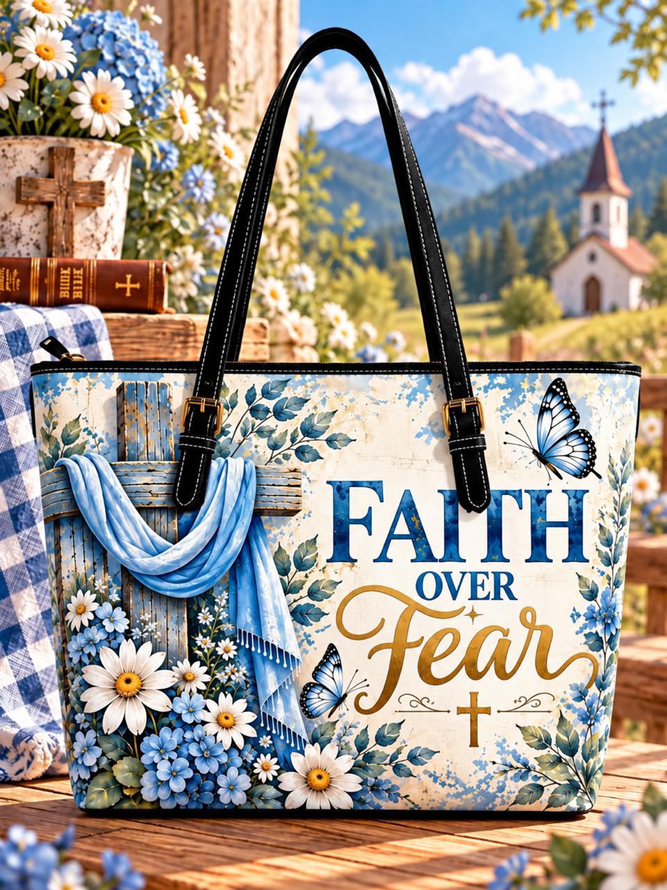 Faith Over Fear Blue Butterfly Saddle Bag