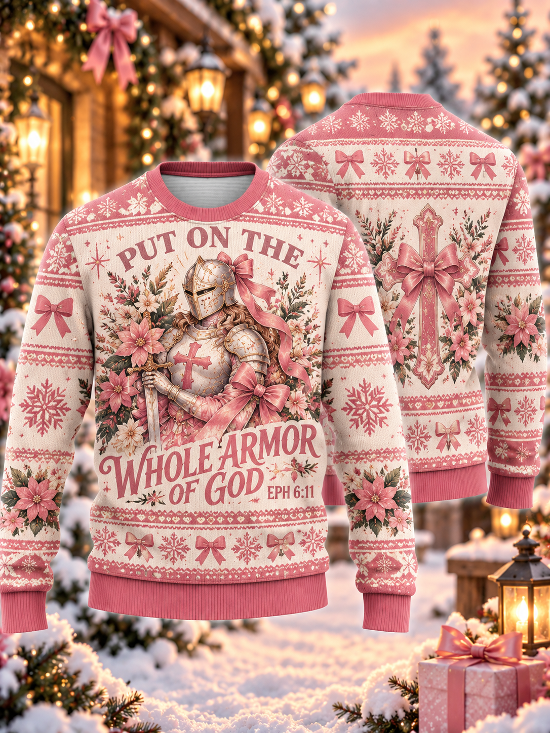 Pink Armor of God Ugly Sweater