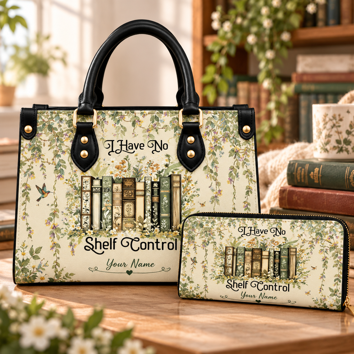 Vintage Botanical Books Personalized PU Leather Handbag & Leather Long Wallet