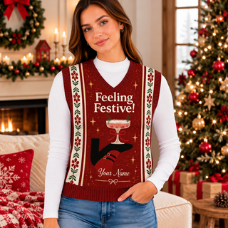 Feeling Festive Personalized Knitted V-Neck Vest