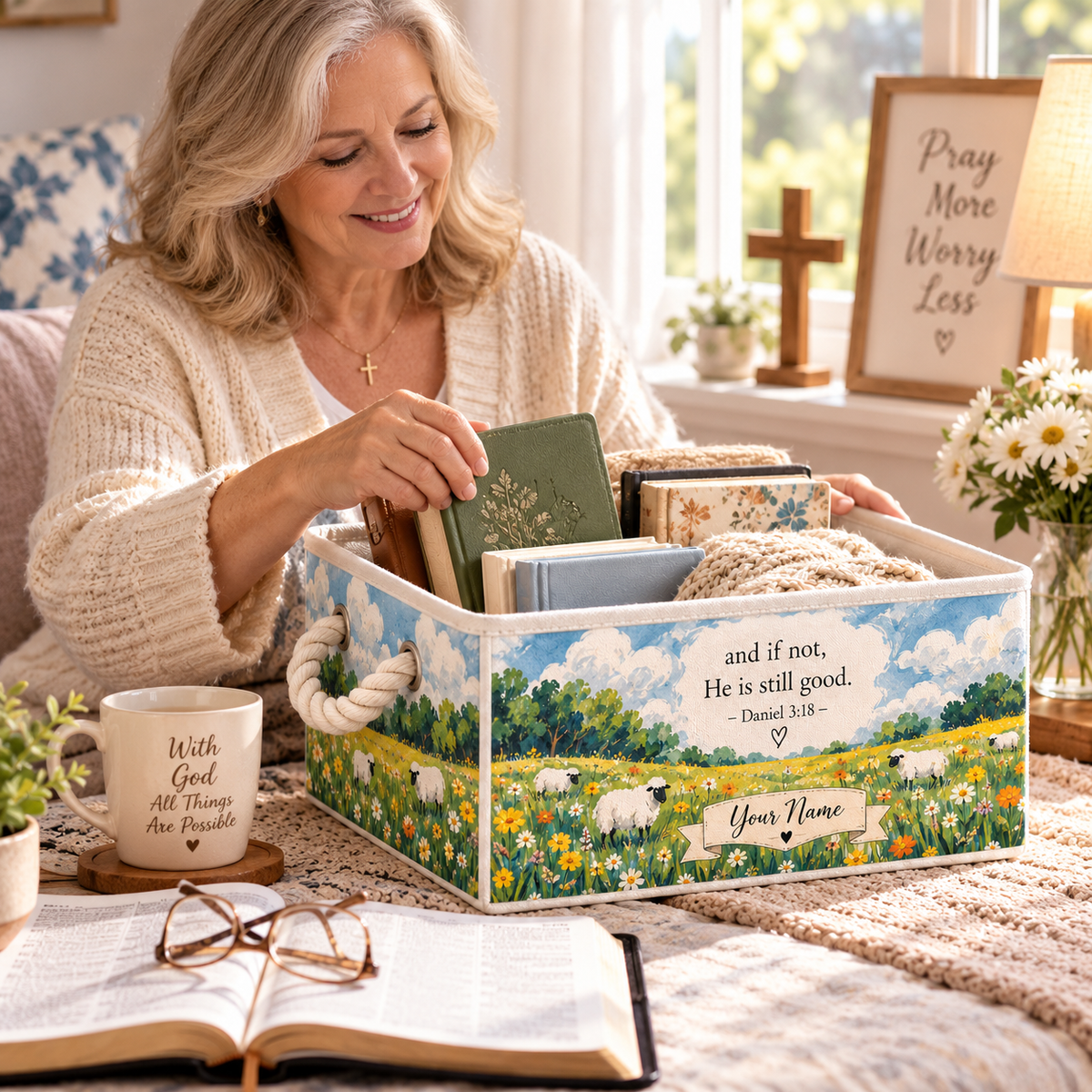 Sheep Wildflower Meadow Personalized Storage Basket