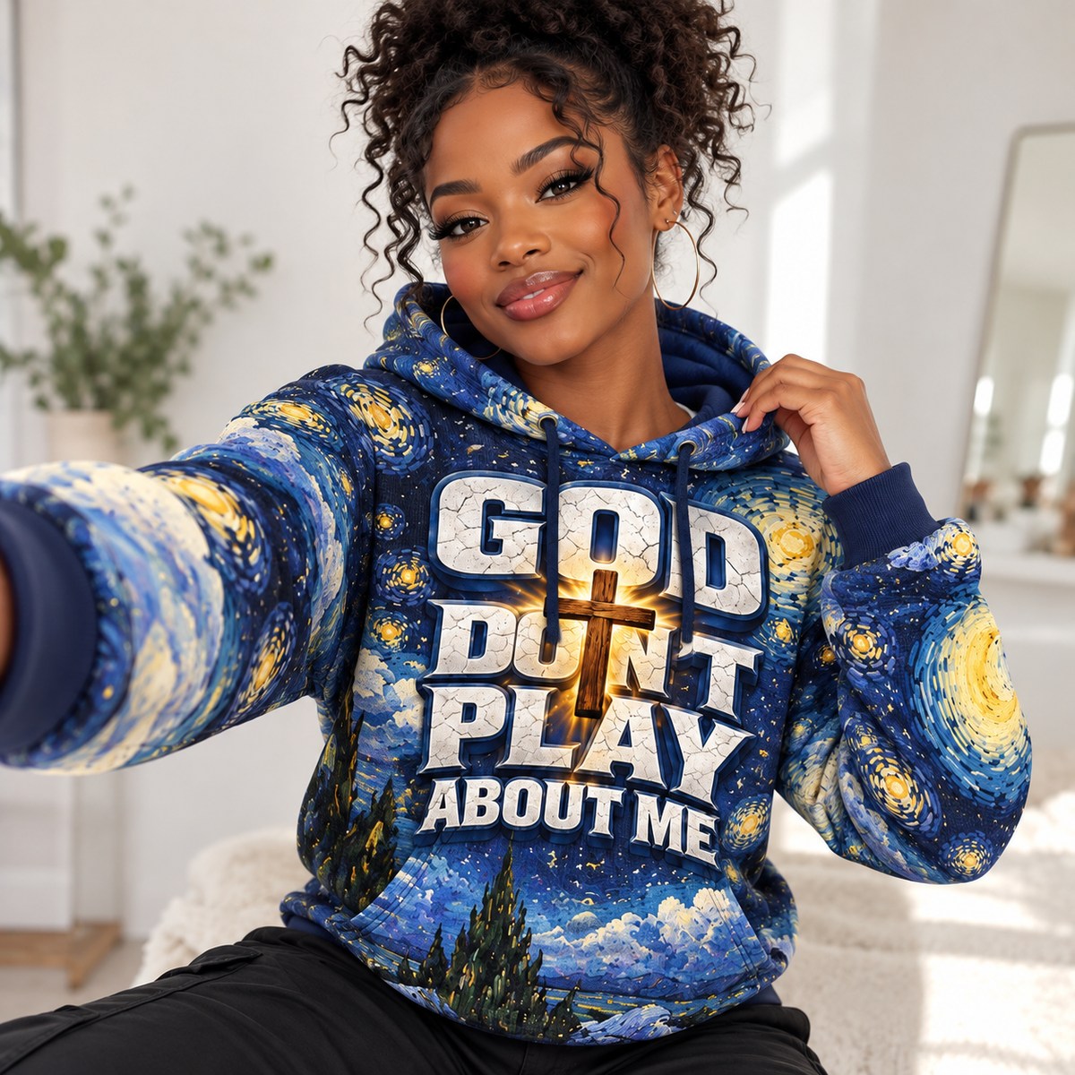 Blue and Gold Starry Night Waffle Hoodie