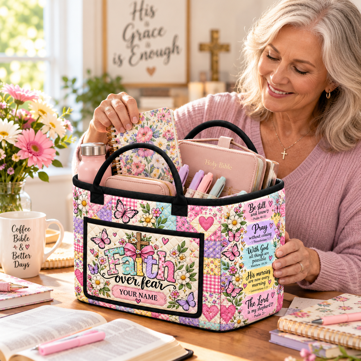 Pastel Butterfly Garden Personalized Quilted Storage Basket