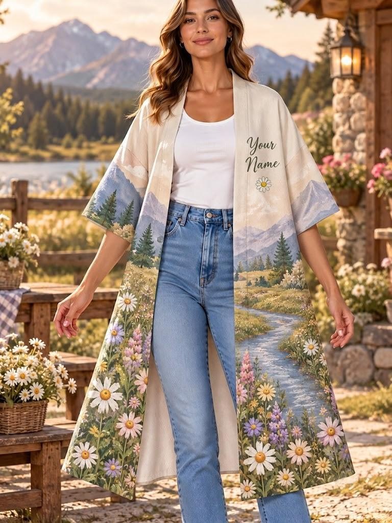 Mountain Daisy Meadow Personalized Women's Short Sleeved Cape