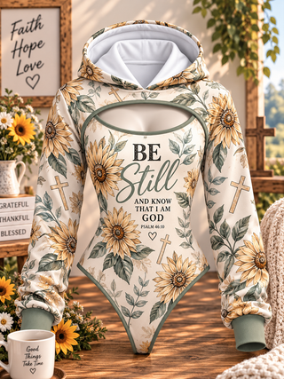 Be Still Sunflower Cross Hooded Jumpsuit
