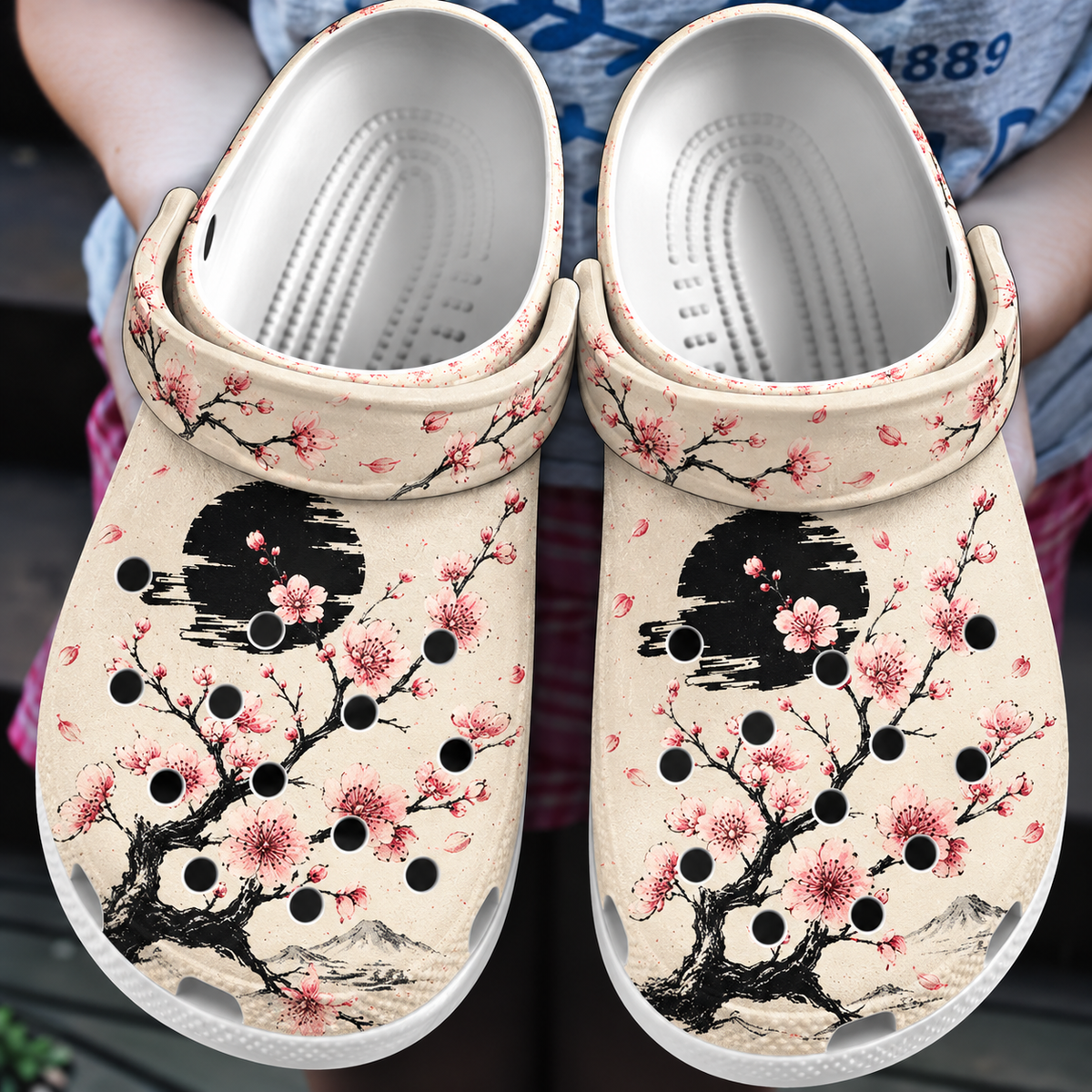 Japanese Cherry Blossom Moon Sakura Clogs Shoes