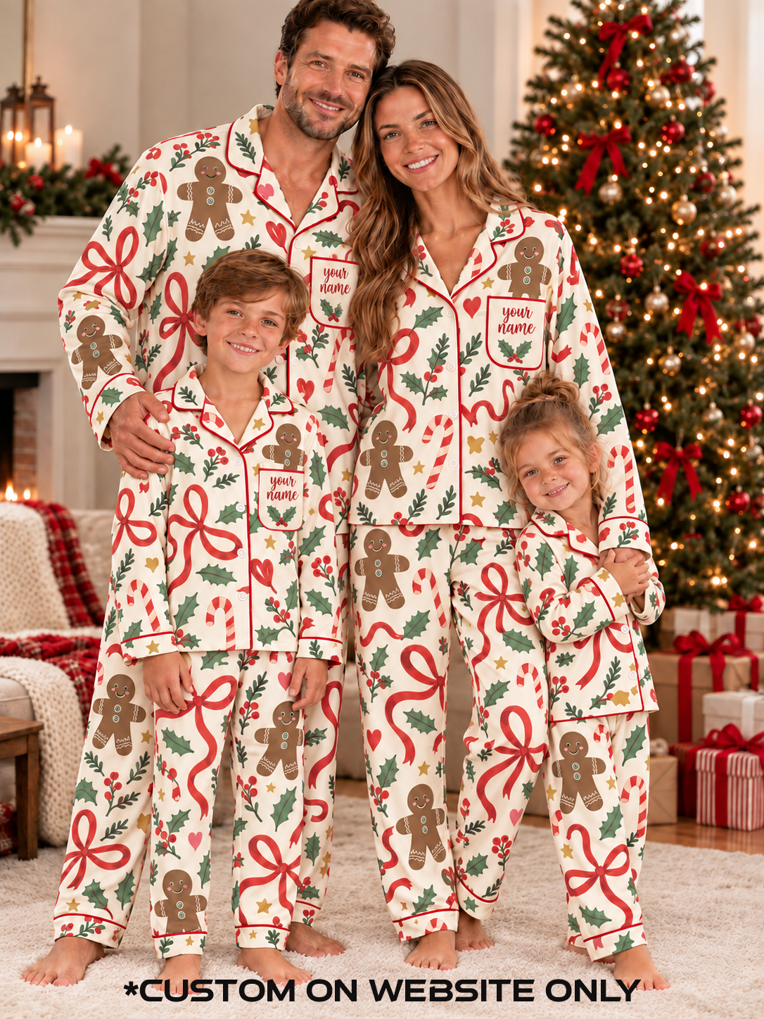 Gingerbread Bows Personalized Family Ice Silk Pajamas