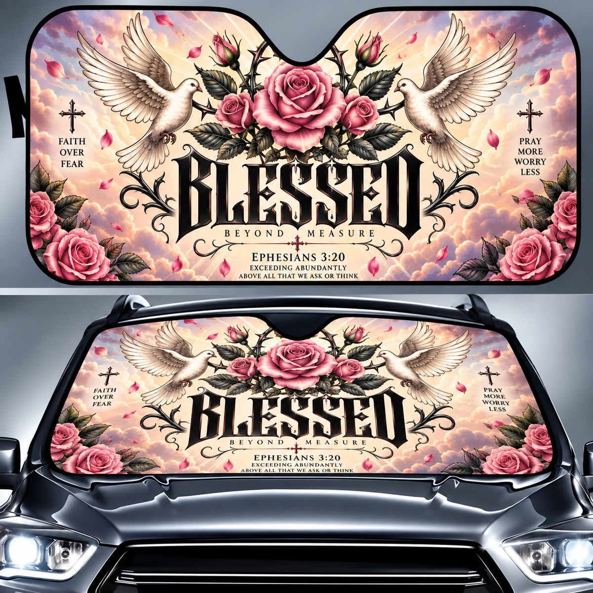 Blessed Beyond Measure Dove Car Sun Shade