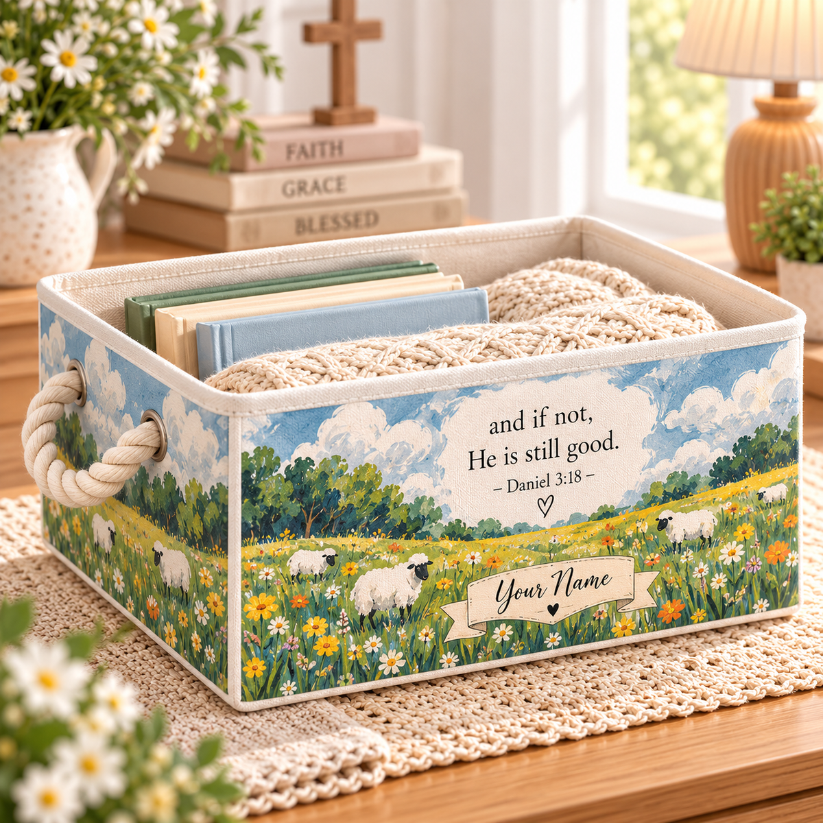 Sheep Wildflower Meadow Personalized Storage Basket