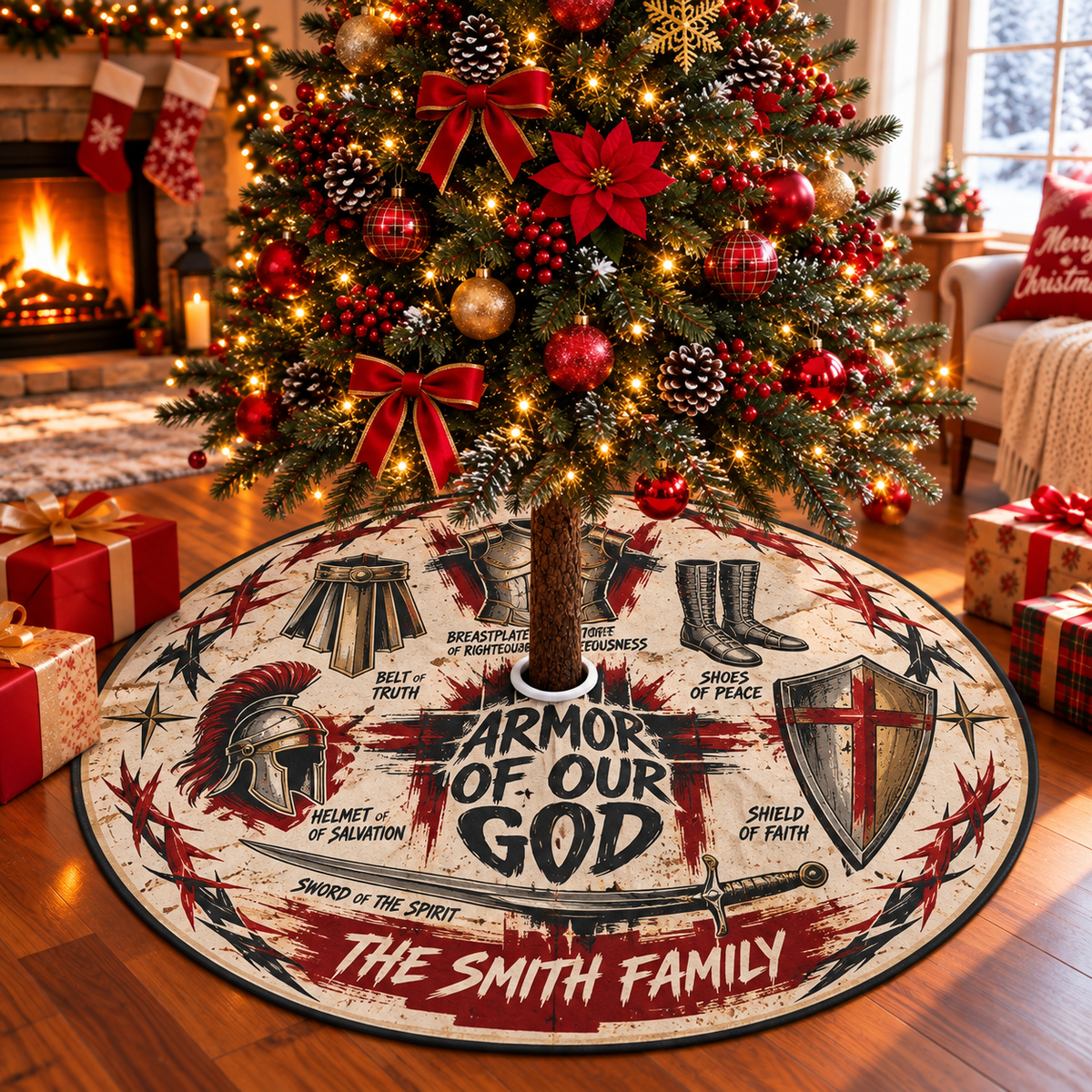 Armor of Our God Personalized Christmas Tree Skirt
