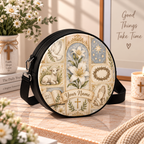 White Lily Christian Symbols Personalized Leather Round Bag