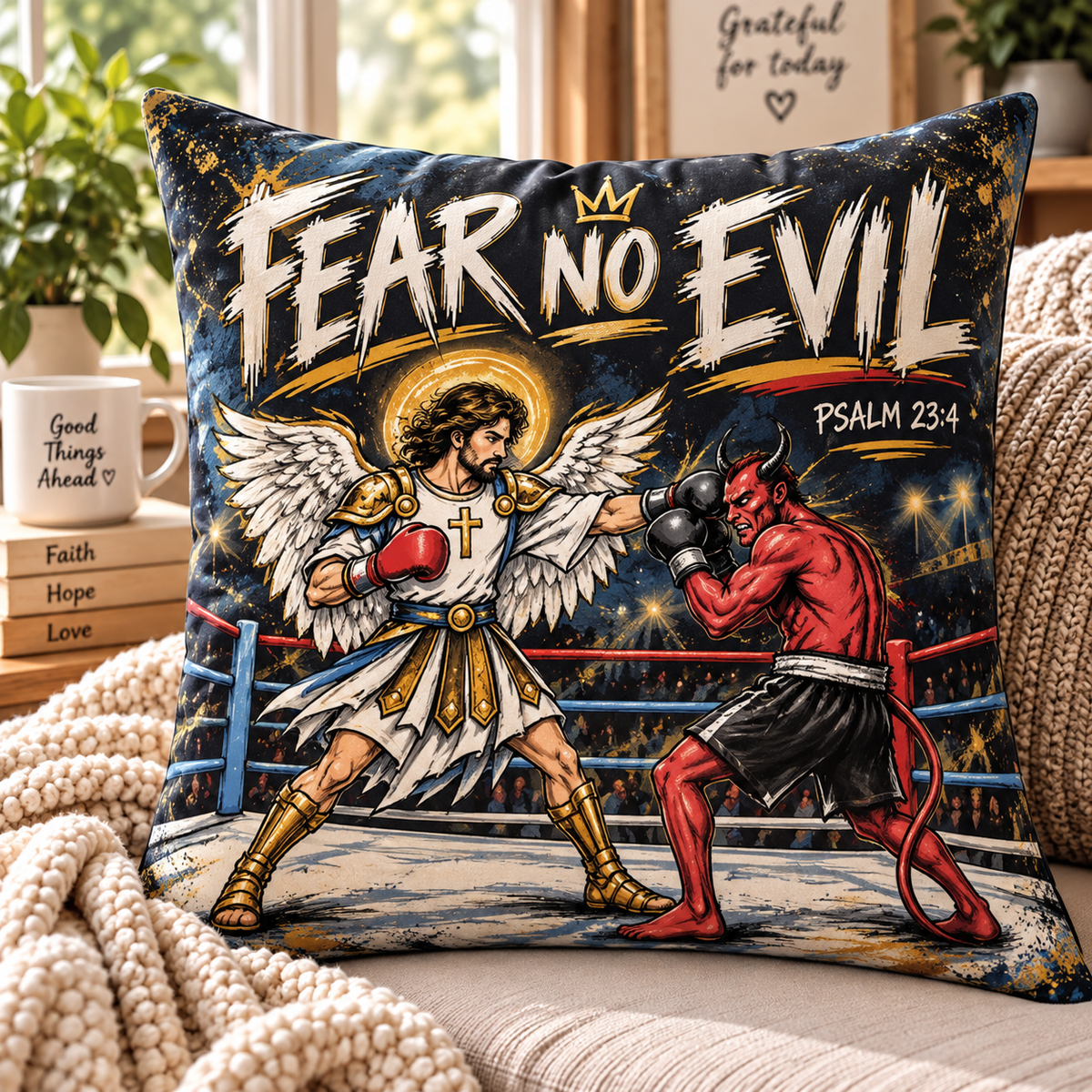 Fear No Evil Angel vs Devil Boxing Pillow