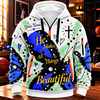 Blue Butterfly Personalized Half-Zip Hoodie