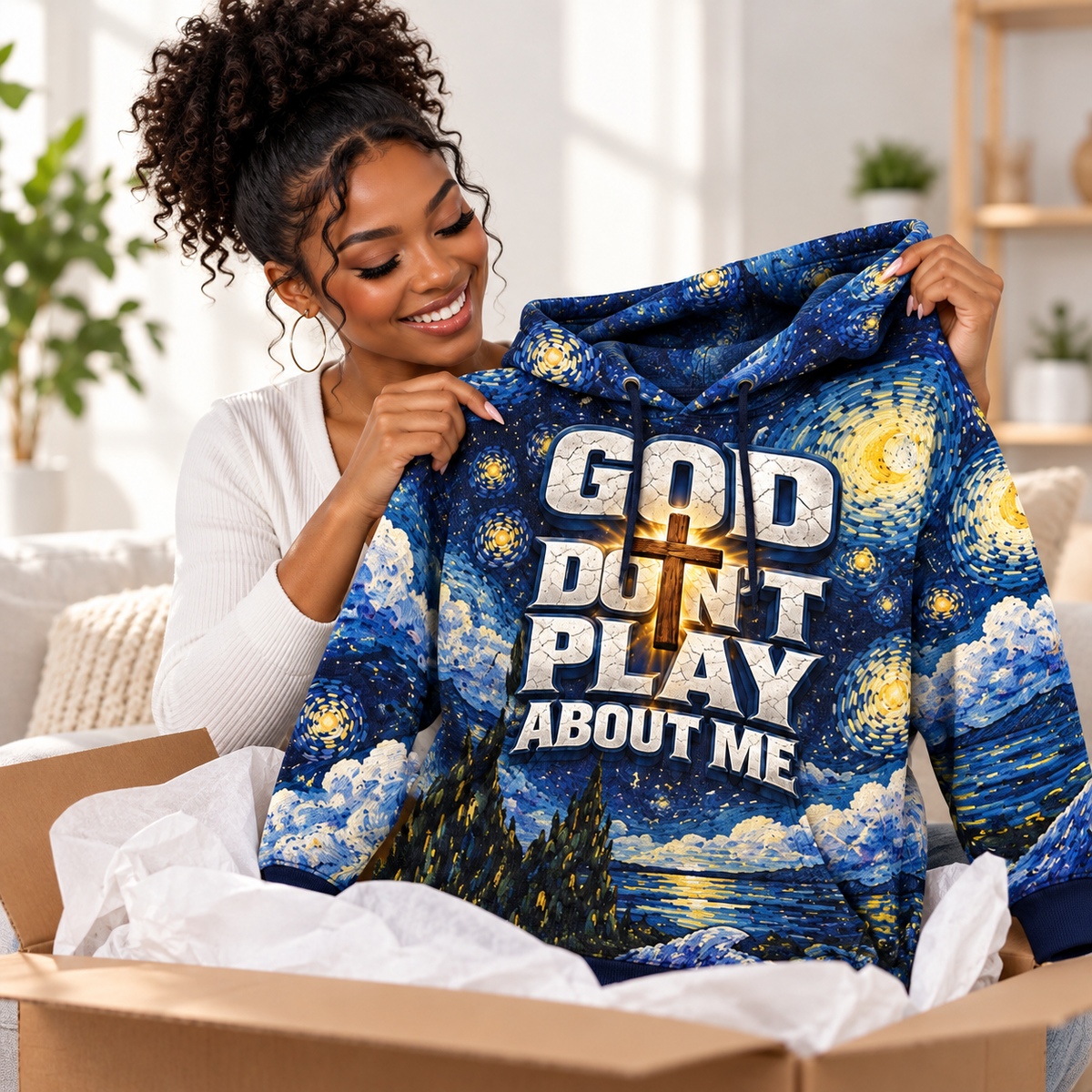 Blue and Gold Starry Night Waffle Hoodie