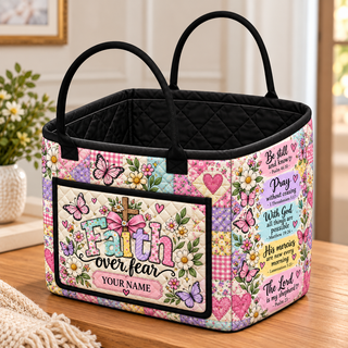 Pastel Butterfly Garden Personalized Quilted Storage Basket