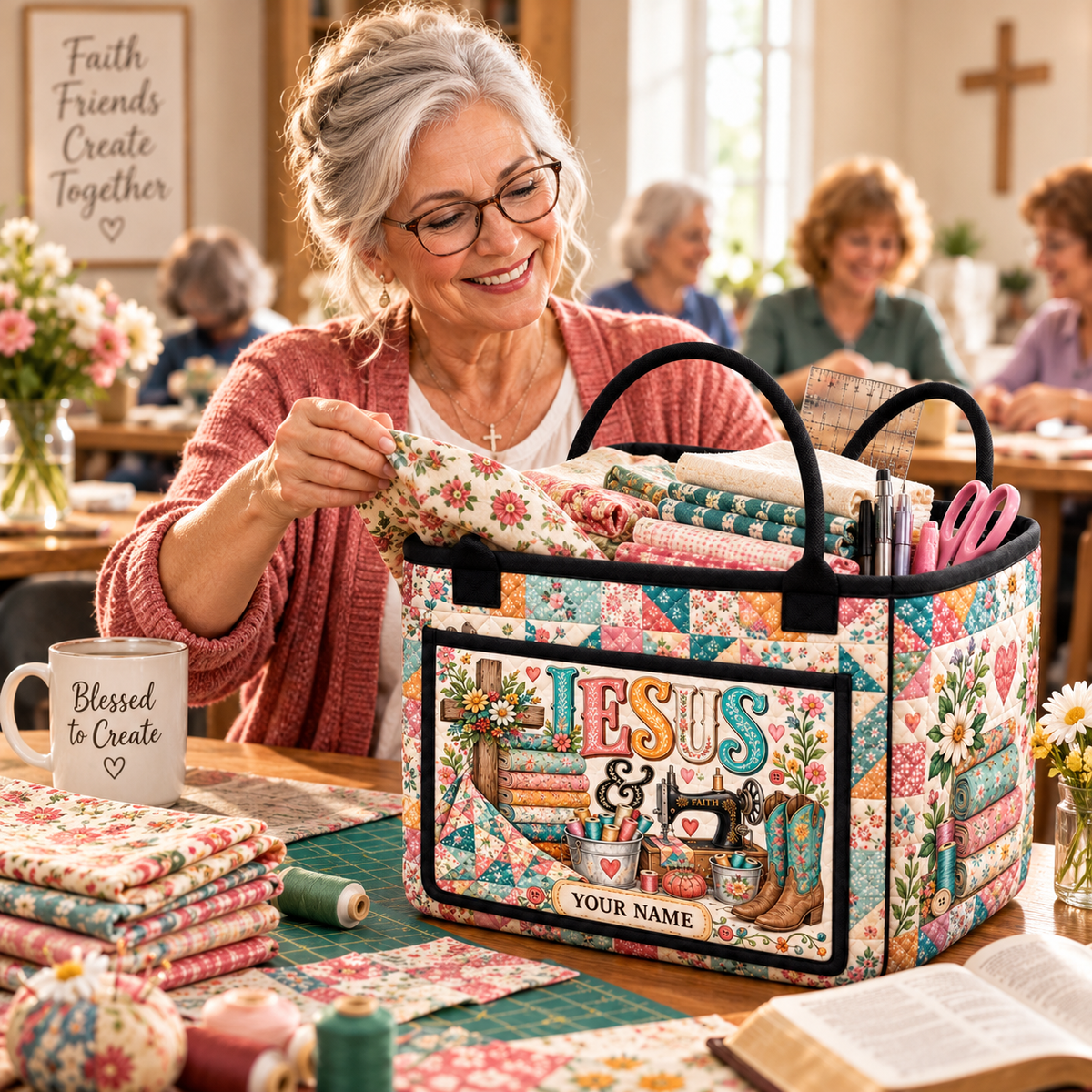 Country Sewing Patchwork Personalized Quilted Storage Basket