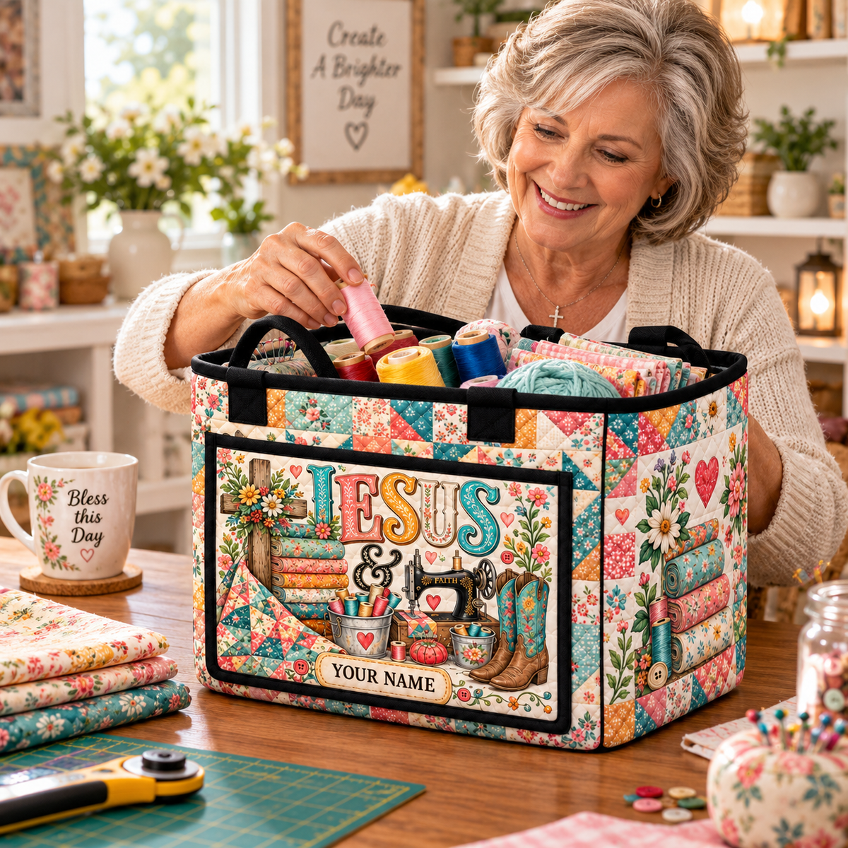 Country Sewing Patchwork Personalized Quilted Storage Basket