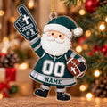 Jesus #1 Dark Green Football Santa Personalized Sports Ornament