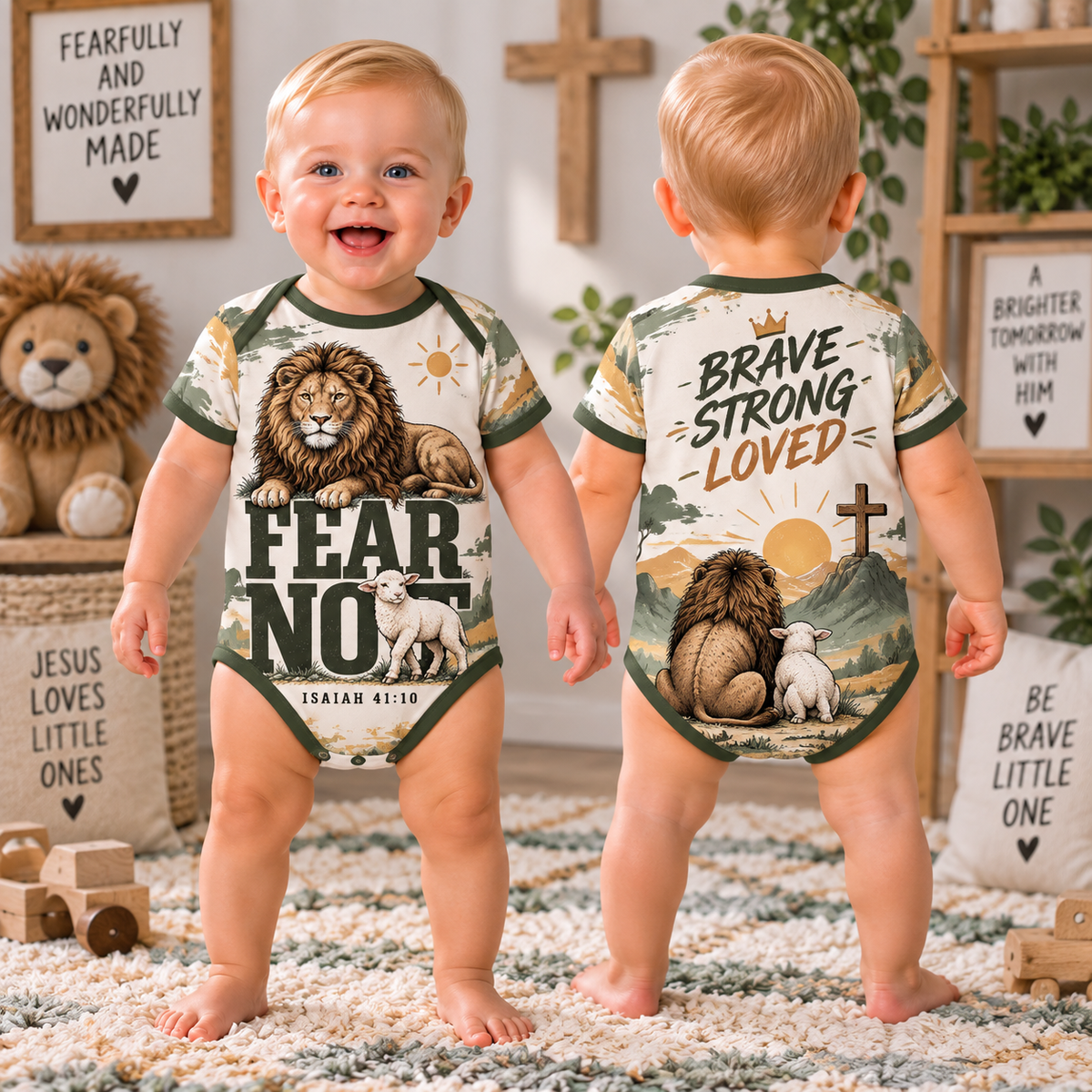 Fear Not Lion And Lamb Baby Bodysuit