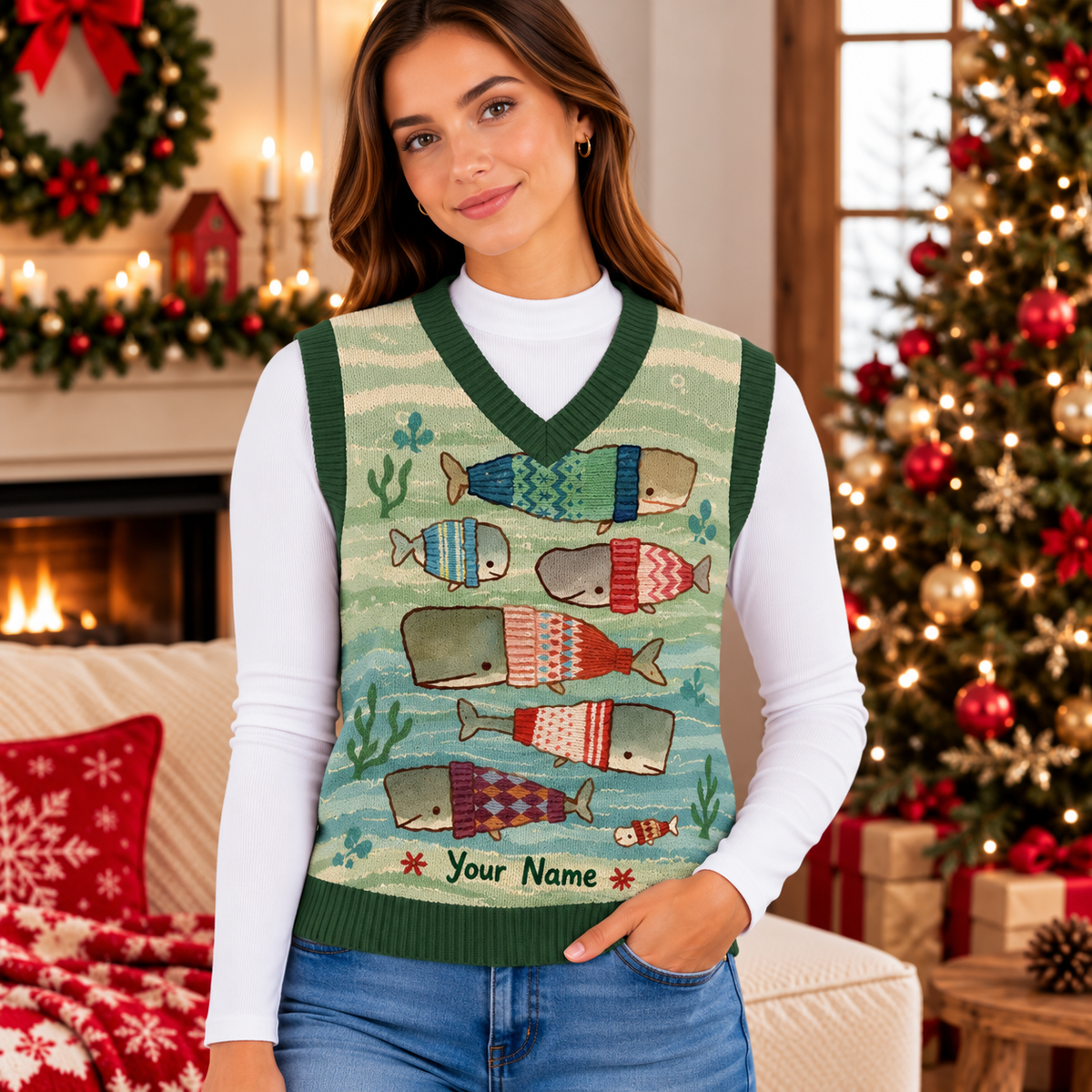 Sweater Whales Personalized Knitted V-Neck Vest