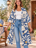Blue Botanical Floral Personalized Women's Short Sleeved Cape
