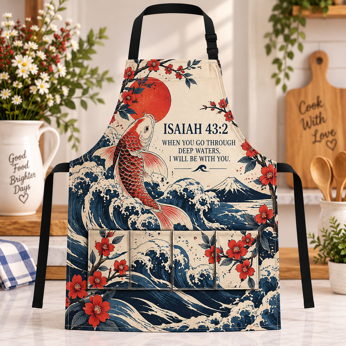 When You Go Through Deep Waters Koi Fish Wave Apron